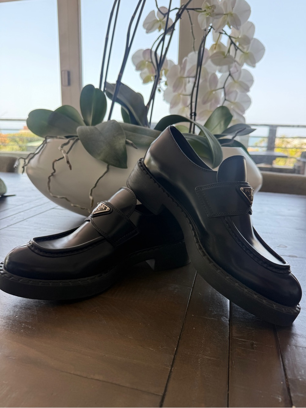 Size Euro 40-Prada Black Brushed Leather Loafers women’s - Picture 3 of 7